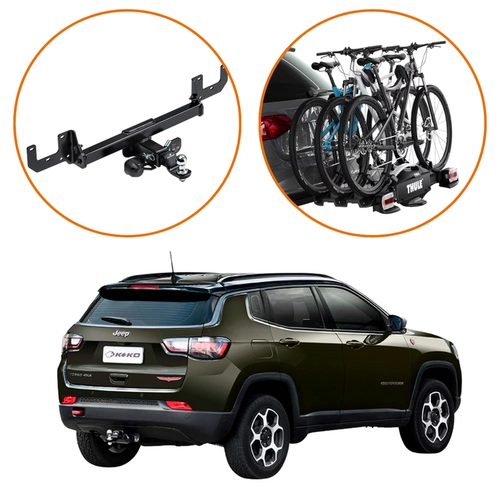 KIT ENGATE REBOQUE COMPASS SUPORTE 3 BICICLETAS VELOCOMPACT