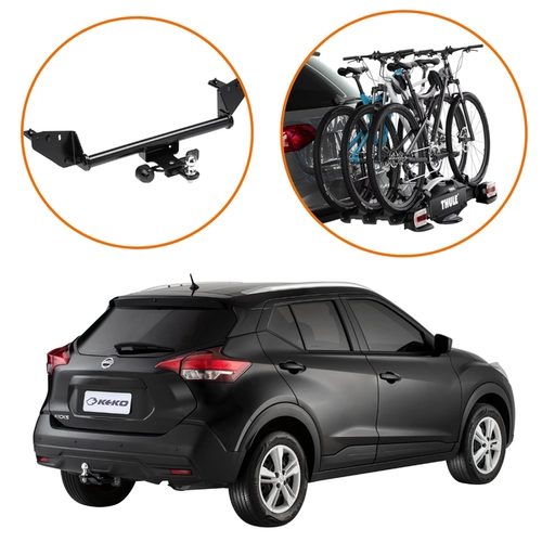 KIT ENGATE REBOQUE KICKS SUPORTE 3 BICICLETAS VELOCOMPACT