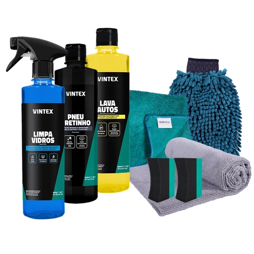 KIT LIMPEZA COMPLETA VINTEX LAVA AUTOS PRETINHO LIMPA VIDROS