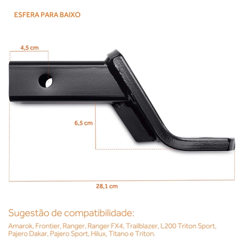PONTEIRA ENGATE DE REBOQUE PICKUPS DIVERSAS KEKO 201MM